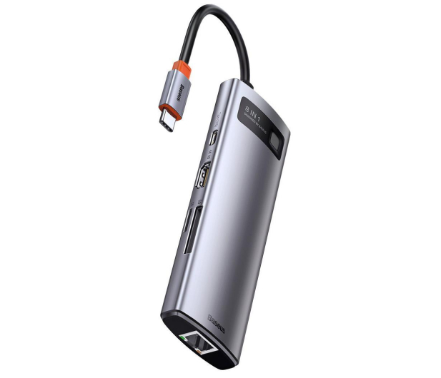 BASEUS Hub 8w1 Metal Gleam USB-C do 3x USB 3.0 + HDMI + USB-C PD + RJ45 + microSD/SD CAHUB-CV0G - 731712 - zdjęcie 2
